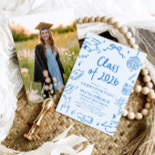 Hand Drawn Class of 2026 Blue Graduation Party Kaart