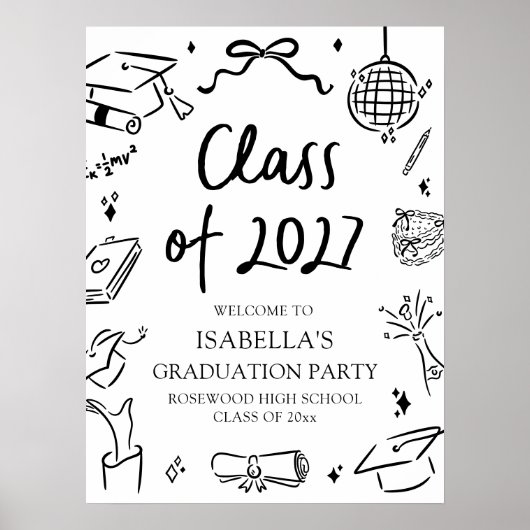 Hand Drawn Class of 2027 Graduation Party Welcome Poster (Voorkant)