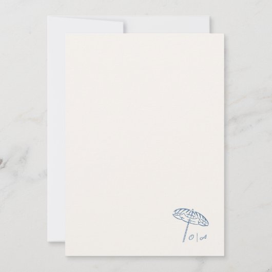 Hand Drawn Coastal Beach Dusty Blue Ivory Wedding Kaart (Achterkant)