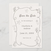Hand drawn coastal beach ivory taupe sand wedding save the date (Voorkant / Achterkant)