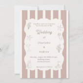 Hand drawn coastal beach ivory taupe wedding kaart (Voorkant)