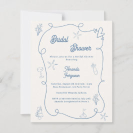 Hand drawn coastal blue Bridal Shower invitation