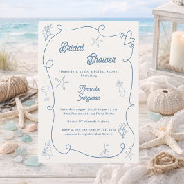 Hand drawn coastal dusty blue ivory Bridal Shower Kaart