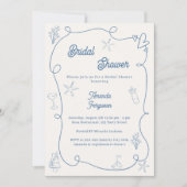 Hand drawn coastal dusty blue ivory Bridal Shower Kaart (Voorkant)
