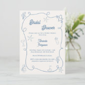 Hand drawn coastal dusty blue ivory Bridal Shower Kaart (Staand voorkant)