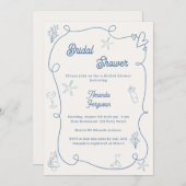 Hand drawn coastal dusty blue ivory Bridal Shower Kaart (Voorkant / Achterkant)