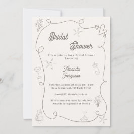 Hand drawn coastal ivory taupe sand Bridal Shower Kaart