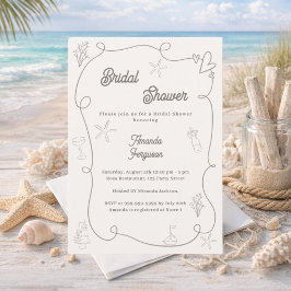 Hand drawn coastal ivory taupe sand Bridal Shower Kaart