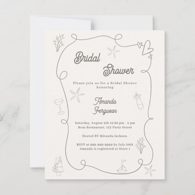 Hand drawn coastal sand Bridal Shower invitation (Voorkant)