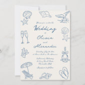 Hand Drawn Coastal Whimsical Doodle Beach Wedding Kaart (Voorkant)