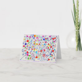 Hand Drawn Colorful Floral Swirl Pattern Bedankkaart