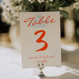 Hand Drawn Colorful Orange Wedding Table Number Kaart
