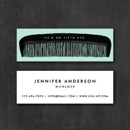 Hand-drawn Comb Aqua & Black Hair Stylist   Mini Visitekaartje