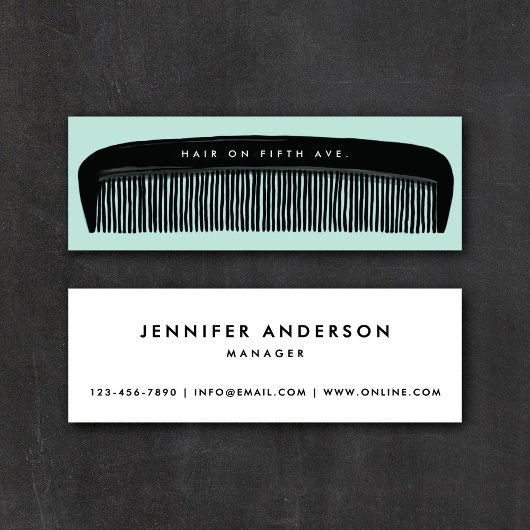 Hand-drawn Comb Aqua & Black Hair Stylist   Mini Visitekaartje