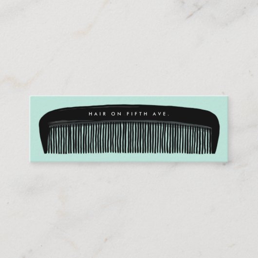 Hand-drawn Comb Aqua & Black Hair Stylist   Mini Visitekaartje (Voorkant)