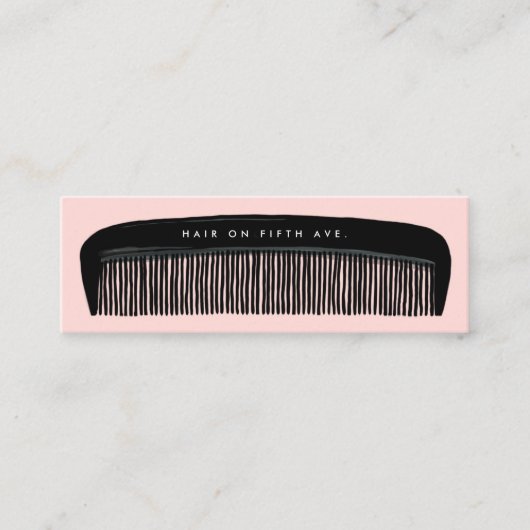 Hand-drawn Comb Pink & Black Hair Stylist   Mini Visitekaartje (Voorkant)