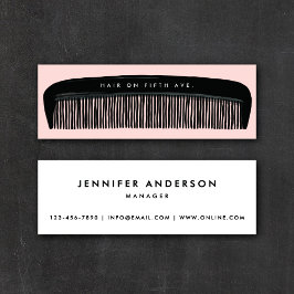 Hand-drawn Comb Pink & Black Hair Stylist   Mini Visitekaartje