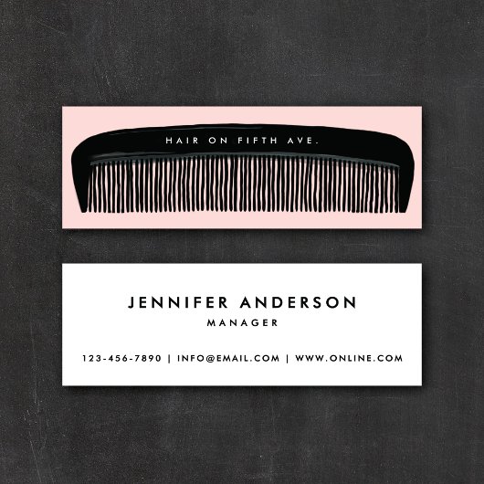 Hand-drawn Comb Pink & Black Hair Stylist   Mini Visitekaartje