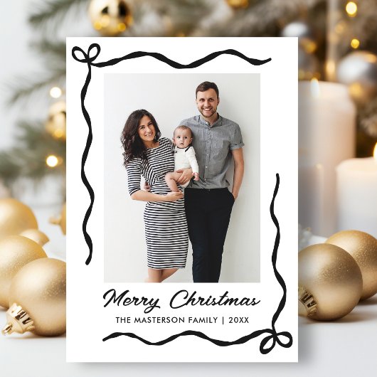 Hand Drawn Coquette Bow 2 Photo Merry Christmas  Feestdagenkaart