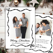 Hand Drawn Coquette Bow 2 Photo Merry Christmas  Feestdagenkaart