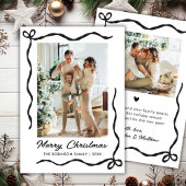 Hand Drawn Coquette Bow 2 Photo Merry Christmas  Feestdagenkaart