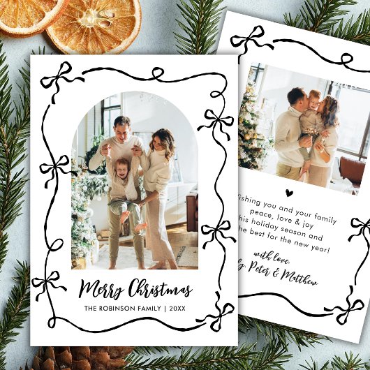 Hand Drawn Coquette Bow Arch Photo Merry Christmas Feestdagenkaart