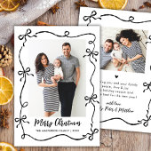 Hand Drawn Coquette Bows 2 Photo Merry Christmas Feestdagenkaart