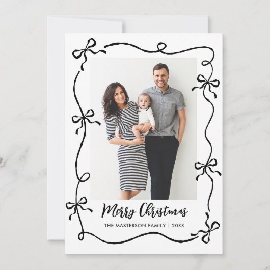Hand Drawn Coquette Bows 2 Photo Merry Christmas Feestdagenkaart (Voorkant)