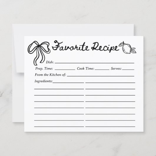 Hand Drawn Coquette Lemon Recipe Card (Voorkant)