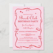 Hand Drawn Coquette Pink Red Book Club Invitation Kaart (Voorkant)