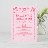 Hand Drawn Coquette Pink Red Book Club Invitation Kaart (Staand voorkant)