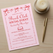 Hand Drawn Coquette Pink Red Book Club Invitation