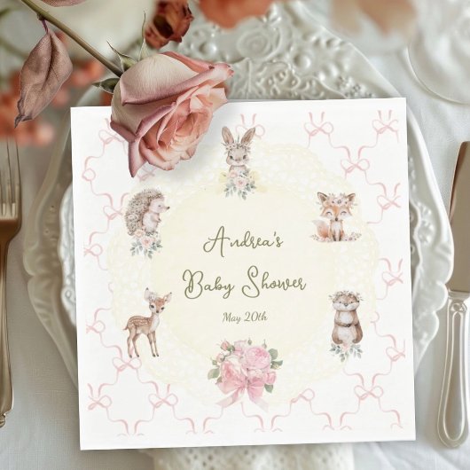 Hand Drawn Coquette Ribbon Woodland Baby Shower  Servet