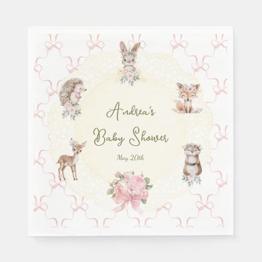 Hand Drawn Coquette Ribbon Woodland Baby Shower  Servet (Voorkant)