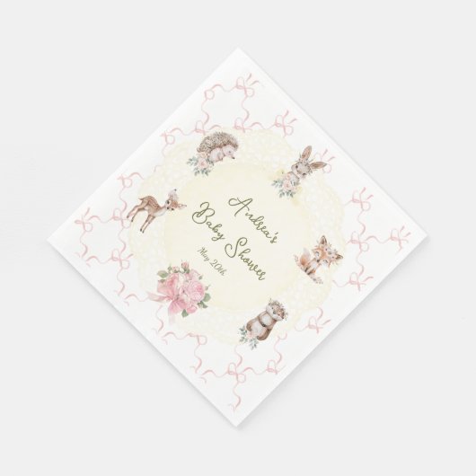 Hand Drawn Coquette Ribbon Woodland Baby Shower  Servet (Hoek)