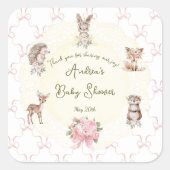 Hand Drawn Coquette Ribbon Woodland Baby Shower Vierkante Sticker (Voorkant)