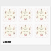 Hand Drawn Coquette Ribbon Woodland Baby Shower Vierkante Sticker (Vel)