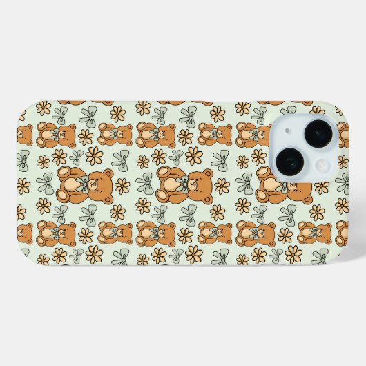 Hand-Drawn Coquette Teddy Bears Seamless Pattern Case-Mate iPhone Case (Achterkant (horizontaal))