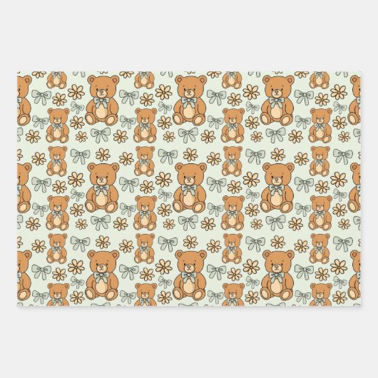 Hand-Drawn Coquette Teddy Bears Seamless Pattern Inpakpapier Vel (Voorkant 2)