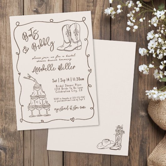 Hand Drawn Country Bridal Shower Kaart