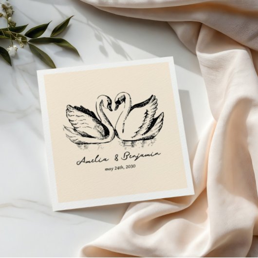 hand drawn Couple Swan Whimsical Wedding Servet