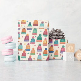 Hand Drawn Cozy Winter Hats Wrapping Paper Roll Cadeaupapier