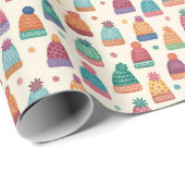 Hand Drawn Cozy Winter Hats Wrapping Paper Roll Cadeaupapier (Rol Hoek)