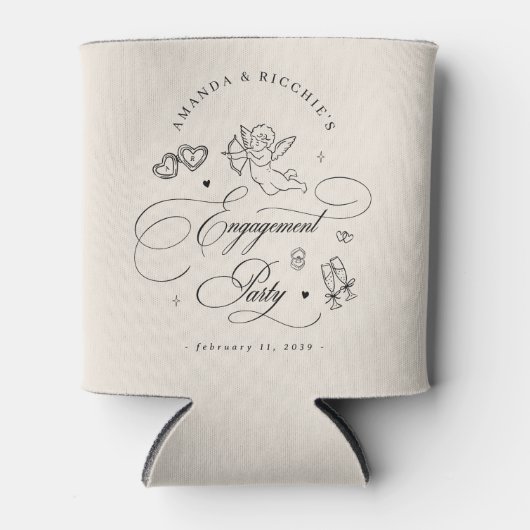 Hand Drawn Cupid Cherub Engagement Party Favor Blikjeskoeler (Voorkant)