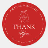 Hand Drawn Cupid Cherub Red Wedding Thank You Ronde Sticker (Voorkant)