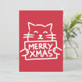 Hand Drawn Cute Cat Merry Xmas Feestdagenkaart (Staand voorkant)