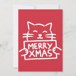 Hand Drawn Cute Cat Merry Xmas Feestdagenkaart