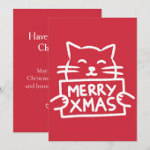 Hand Drawn Cute Cat Merry Xmas Feestdagenkaart (Voorkant / Achterkant)