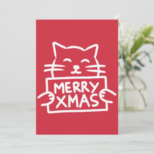 Hand Drawn Cute Cat Merry Xmas Feestdagenkaart (Staand voorkant)