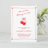 Hand Drawn Cute Cherry On Top Red Baby Shower  Kaart (Staand voorkant)